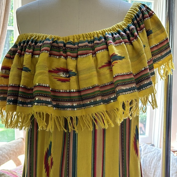 MARINA St Barth high low fringe detailed maxi dress. Sequence details on stripes - Picture 5 of 7